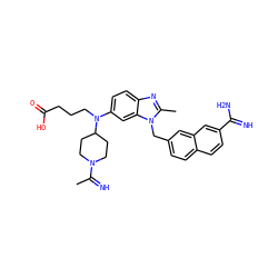 CC(=N)N1CCC(N(CCCC(=O)O)c2ccc3nc(C)n(Cc4ccc5ccc(C(=N)N)cc5c4)c3c2)CC1 ZINC000028022562