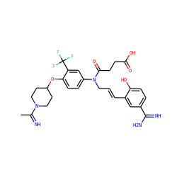 CC(=N)N1CCC(Oc2ccc(N(C/C=C/c3cc(C(=N)N)ccc3O)C(=O)CCC(=O)O)cc2C(F)(F)F)CC1 ZINC000028756762