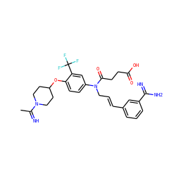 CC(=N)N1CCC(Oc2ccc(N(C/C=C/c3cccc(C(=N)N)c3)C(=O)CCC(=O)O)cc2C(F)(F)F)CC1 ZINC000028757889