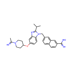 CC(=N)N1CCC(Oc2ccc3c(c2)nc(C(C)C)n3Cc2ccc3ccc(C(=N)N)cc3c2)CC1 ZINC000028091243