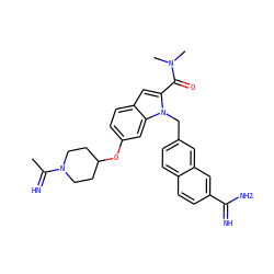 CC(=N)N1CCC(Oc2ccc3cc(C(=O)N(C)C)n(Cc4ccc5ccc(C(=N)N)cc5c4)c3c2)CC1 ZINC000028013956