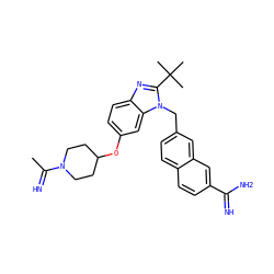 CC(=N)N1CCC(Oc2ccc3nc(C(C)(C)C)n(Cc4ccc5ccc(C(=N)N)cc5c4)c3c2)CC1 ZINC000028016772