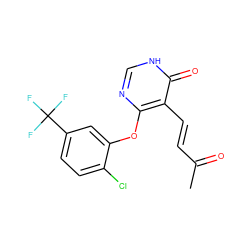CC(=O)/C=C/c1c(Oc2cc(C(F)(F)F)ccc2Cl)nc[nH]c1=O ZINC000072177734