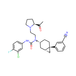 CC(=O)[C@@H]1CCCN1CCN(C(=O)Nc1ccc(F)c(Cl)c1)[C@@H]1CC[C@]2(c3cccc(C#N)c3)C[C@@H]2C1 ZINC000064274867