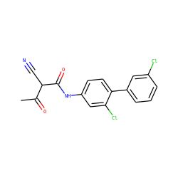 CC(=O)C(C#N)C(=O)Nc1ccc(-c2cccc(Cl)c2)c(Cl)c1 ZINC000100420306