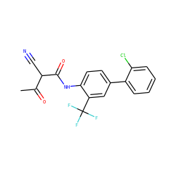 CC(=O)C(C#N)C(=O)Nc1ccc(-c2ccccc2Cl)cc1C(F)(F)F ZINC000100420271