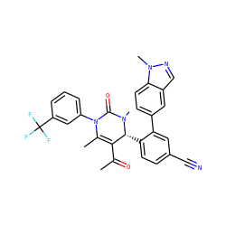 CC(=O)C1=C(C)N(c2cccc(C(F)(F)F)c2)C(=O)N(C)[C@@H]1c1ccc(C#N)cc1-c1ccc2c(cnn2C)c1 ZINC001772587279