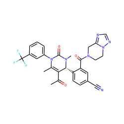 CC(=O)C1=C(C)N(c2cccc(C(F)(F)F)c2)C(=O)N(C)[C@@H]1c1ccc(C#N)cc1C(=O)N1CCn2ncnc2C1 ZINC001772601858