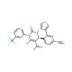 CC(=O)C1=C(C)N(c2cccc(C(F)(F)F)c2)C(=O)N(C)[C@H]1c1ccc(C#N)cc1-c1ccoc1 ZINC001772580855