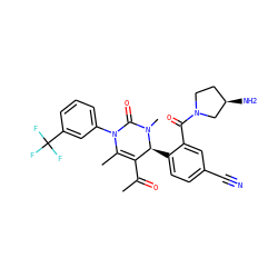 CC(=O)C1=C(C)N(c2cccc(C(F)(F)F)c2)C(=O)N(C)[C@H]1c1ccc(C#N)cc1C(=O)N1CC[C@@H](N)C1 ZINC001772645195