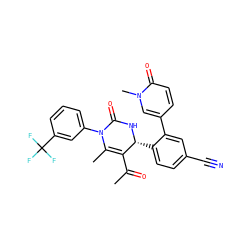 CC(=O)C1=C(C)N(c2cccc(C(F)(F)F)c2)C(=O)N[C@@H]1c1ccc(C#N)cc1-c1ccc(=O)n(C)c1 ZINC001772581497