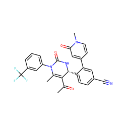 CC(=O)C1=C(C)N(c2cccc(C(F)(F)F)c2)C(=O)N[C@@H]1c1ccc(C#N)cc1-c1ccn(C)c(=O)c1 ZINC001772633626