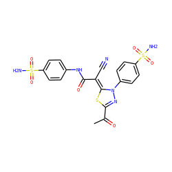 CC(=O)C1=NN(c2ccc(S(N)(=O)=O)cc2)/C(=C(\C#N)C(=O)Nc2ccc(S(N)(=O)=O)cc2)S1 ZINC000103230502