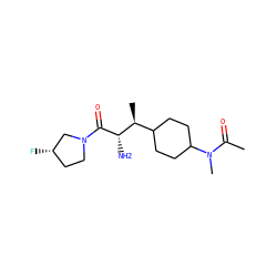 CC(=O)N(C)C1CCC([C@H](C)[C@H](N)C(=O)N2CC[C@H](F)C2)CC1 ZINC000014963979
