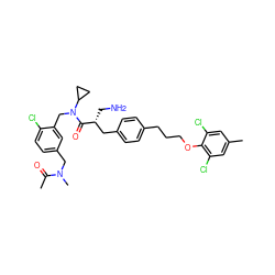 CC(=O)N(C)Cc1ccc(Cl)c(CN(C(=O)[C@H](CN)Cc2ccc(CCCOc3c(Cl)cc(C)cc3Cl)cc2)C2CC2)c1 ZINC000049781267