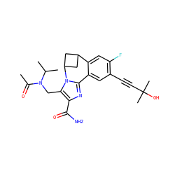 CC(=O)N(Cc1c(C(N)=O)nc2n1C1CC(C1)c1cc(F)c(C#CC(C)(C)O)cc1-2)C(C)C ZINC000219450663
