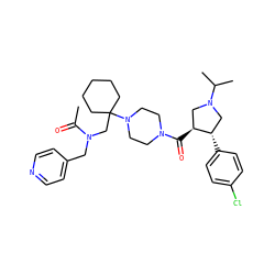 CC(=O)N(Cc1ccncc1)CC1(N2CCN(C(=O)[C@H]3CN(C(C)C)C[C@@H]3c3ccc(Cl)cc3)CC2)CCCCC1 ZINC000028954036