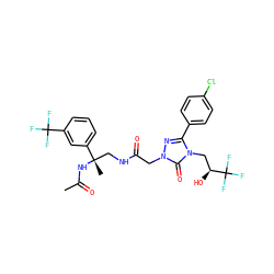 CC(=O)N[C@@](C)(CNC(=O)Cn1nc(-c2ccc(Cl)cc2)n(C[C@H](O)C(F)(F)F)c1=O)c1cccc(C(F)(F)F)c1 ZINC000113410302