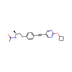CC(=O)N[C@@H](C)CCc1ccc(C#Cc2cnc(OC3CCC3)nc2)cc1 ZINC000113414048