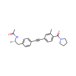 CC(=O)N[C@@H](C)Cc1ccc(C#Cc2ccc(C(=O)N3CCCC3)c(C)c2)cc1 ZINC000142336695