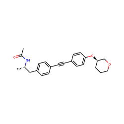 CC(=O)N[C@@H](C)Cc1ccc(C#Cc2ccc(O[C@@H]3CCCOC3)cc2)cc1 ZINC000169706321