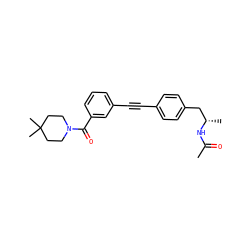 CC(=O)N[C@@H](C)Cc1ccc(C#Cc2cccc(C(=O)N3CCC(C)(C)CC3)c2)cc1 ZINC000113411666