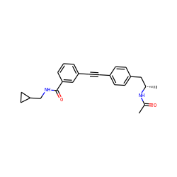 CC(=O)N[C@@H](C)Cc1ccc(C#Cc2cccc(C(=O)NCC3CC3)c2)cc1 ZINC000113409357