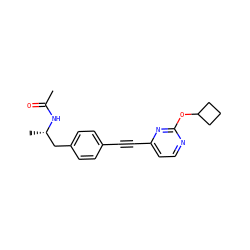 CC(=O)N[C@@H](C)Cc1ccc(C#Cc2ccnc(OC3CCC3)n2)cc1 ZINC000169706363