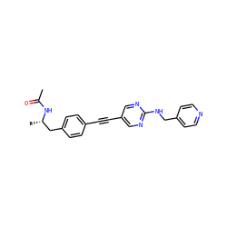 CC(=O)N[C@@H](C)Cc1ccc(C#Cc2cnc(NCc3ccncc3)nc2)cc1 ZINC000113411897