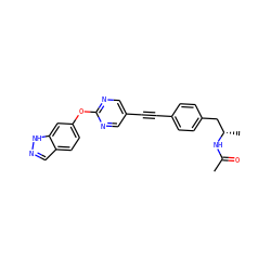 CC(=O)N[C@@H](C)Cc1ccc(C#Cc2cnc(Oc3ccc4cn[nH]c4c3)nc2)cc1 ZINC000204890680