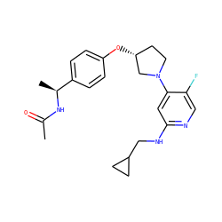 CC(=O)N[C@@H](C)c1ccc(O[C@@H]2CCN(c3cc(NCC4CC4)ncc3F)C2)cc1 ZINC000169709899