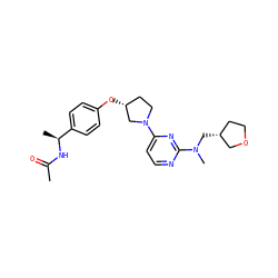 CC(=O)N[C@@H](C)c1ccc(O[C@@H]2CCN(c3ccnc(N(C)C[C@@H]4CCOC4)n3)C2)cc1 ZINC000261123717