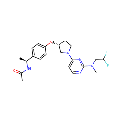 CC(=O)N[C@@H](C)c1ccc(O[C@@H]2CCN(c3ccnc(N(C)CC(F)F)n3)C2)cc1 ZINC000221215532