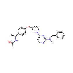 CC(=O)N[C@@H](C)c1ccc(O[C@@H]2CCN(c3ccnc(N(C)Cc4ccccc4)n3)C2)cc1 ZINC000261189051