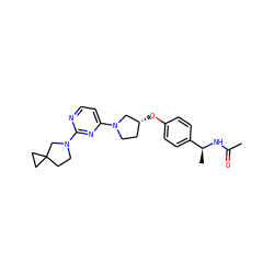 CC(=O)N[C@@H](C)c1ccc(O[C@@H]2CCN(c3ccnc(N4CCC5(CC5)C4)n3)C2)cc1 ZINC000261093749