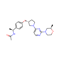 CC(=O)N[C@@H](C)c1ccc(O[C@@H]2CCN(c3ccnc(N4CCO[C@H](C)C4)n3)C2)cc1 ZINC000261072848