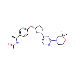 CC(=O)N[C@@H](C)c1ccc(O[C@@H]2CCN(c3ccnc(N4CCOC(C)(C)C4)n3)C2)cc1 ZINC000261105066