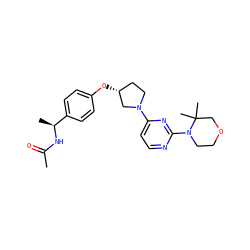 CC(=O)N[C@@H](C)c1ccc(O[C@@H]2CCN(c3ccnc(N4CCOCC4(C)C)n3)C2)cc1 ZINC000261139926