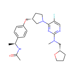 CC(=O)N[C@@H](C)c1ccc(O[C@@H]2CCN(c3nc(N(C)C[C@@H]4CCCO4)ncc3F)C2)cc1 ZINC000261182328