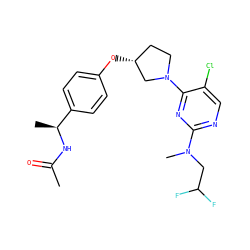 CC(=O)N[C@@H](C)c1ccc(O[C@@H]2CCN(c3nc(N(C)CC(F)F)ncc3Cl)C2)cc1 ZINC000261133557