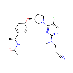 CC(=O)N[C@@H](C)c1ccc(O[C@@H]2CCN(c3nc(N(C)CCC#N)ncc3Cl)C2)cc1 ZINC000261160562