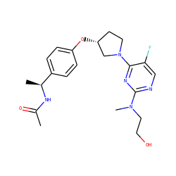 CC(=O)N[C@@H](C)c1ccc(O[C@@H]2CCN(c3nc(N(C)CCO)ncc3F)C2)cc1 ZINC000261182434