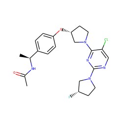 CC(=O)N[C@@H](C)c1ccc(O[C@@H]2CCN(c3nc(N4CC[C@H](F)C4)ncc3Cl)C2)cc1 ZINC000261082492
