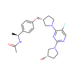 CC(=O)N[C@@H](C)c1ccc(O[C@@H]2CCN(c3nc(N4CC[C@H](O)C4)ncc3F)C2)cc1 ZINC000261159177
