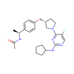 CC(=O)N[C@@H](C)c1ccc(O[C@@H]2CCN(c3nc(NC4CCCC4)ncc3F)C2)cc1 ZINC000261142796