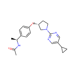 CC(=O)N[C@@H](C)c1ccc(O[C@@H]2CCN(c3ncc(C4CC4)cn3)C2)cc1 ZINC000261127464