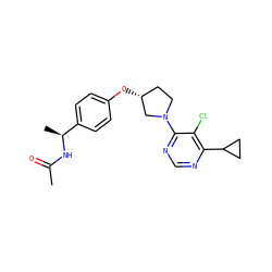 CC(=O)N[C@@H](C)c1ccc(O[C@@H]2CCN(c3ncnc(C4CC4)c3Cl)C2)cc1 ZINC000261091018