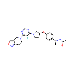 CC(=O)N[C@@H](C)c1ccc(O[C@@H]2CCN(c3ncnc(N4CCc5nocc5C4)c3F)C2)cc1 ZINC000261092436