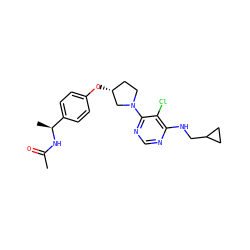 CC(=O)N[C@@H](C)c1ccc(O[C@@H]2CCN(c3ncnc(NCC4CC4)c3Cl)C2)cc1 ZINC000221229650