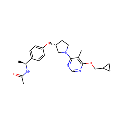 CC(=O)N[C@@H](C)c1ccc(O[C@@H]2CCN(c3ncnc(OCC4CC4)c3C)C2)cc1 ZINC000261114322